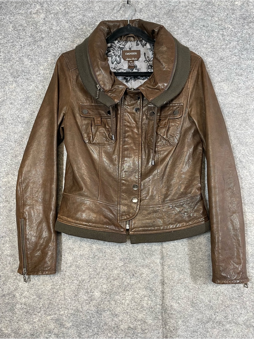 Danier Y2K Brown Italian Genuine Leather Moto Jacket M Utility Biker Streetwear